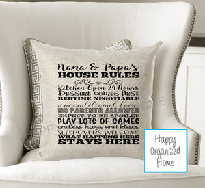 Grandparent House Rules Decorative pillow