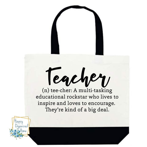 Teacher Definition. Black and White teacher tote bag.